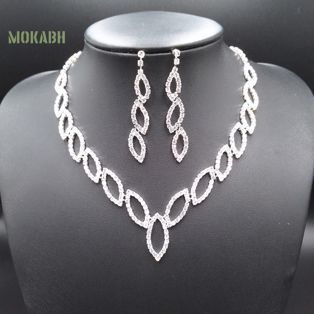 1 Bộ Vòng cổ + Bông Tai Hình Chiếc Lá Đính Đá Lấp Lánh Sang Trọng