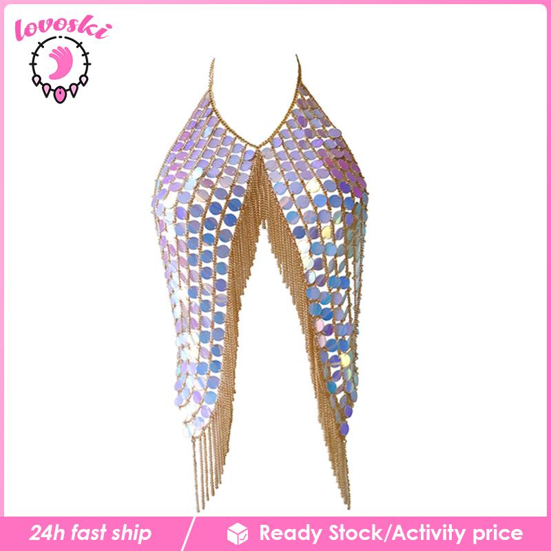 [Lovoski] Áo Ngực Đính Kim Sa Lấp Lánh Cho Nữ Đi Hộp Đêm Bãi Biển / Lễ Hội Rav