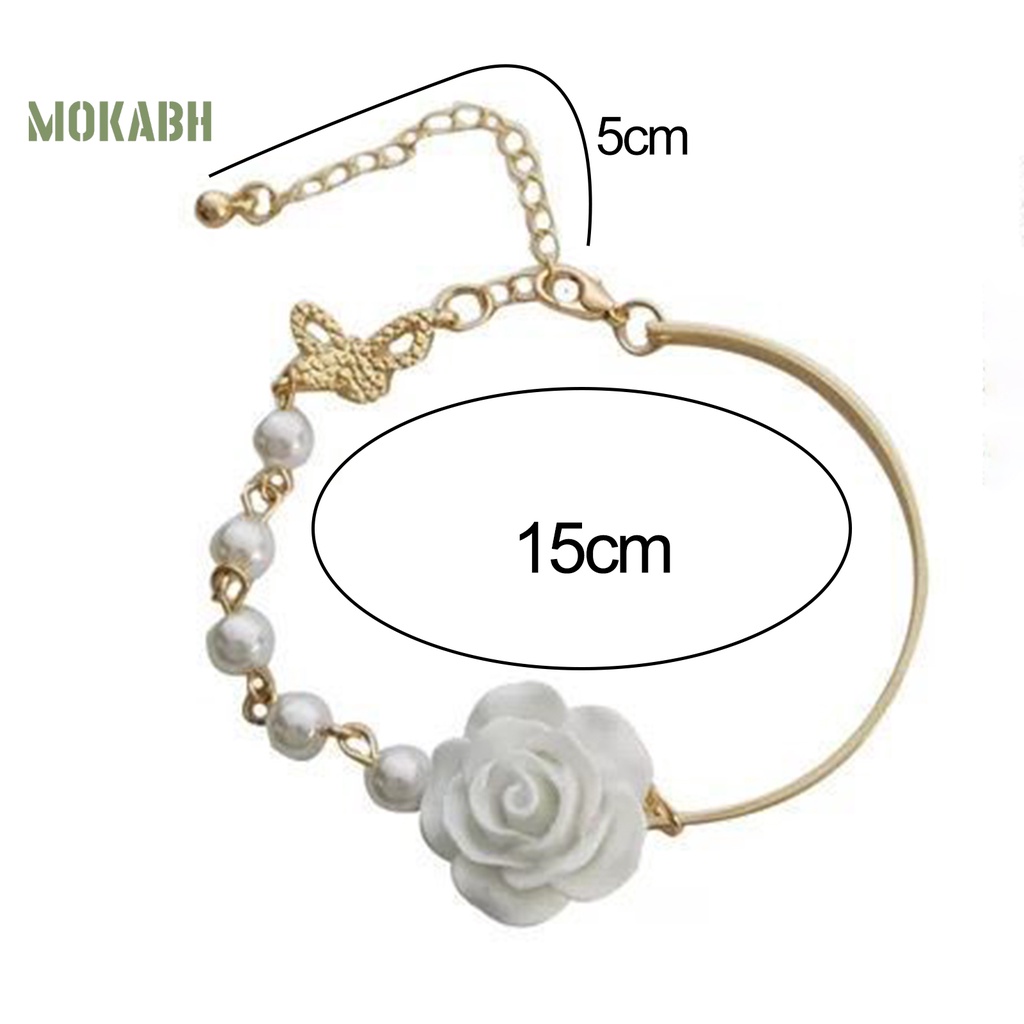 [Mới] Vòng Đeo Tay Đính Hoa Hồng Mạ Điện Không Phai Màu Đính Ngọc Trai Giả Thắt Nơ Có Thể Điều Chỉnh Trang Sức Dự Tiệc Cao Cấp Kiểu Pháp