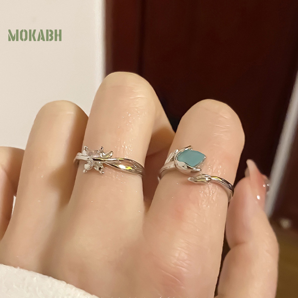 [Mới] Nhẫn Hở Hình Hoa Tulip Khảm Đá Zircon Có Thể Điều Chỉnh Kích Cỡ