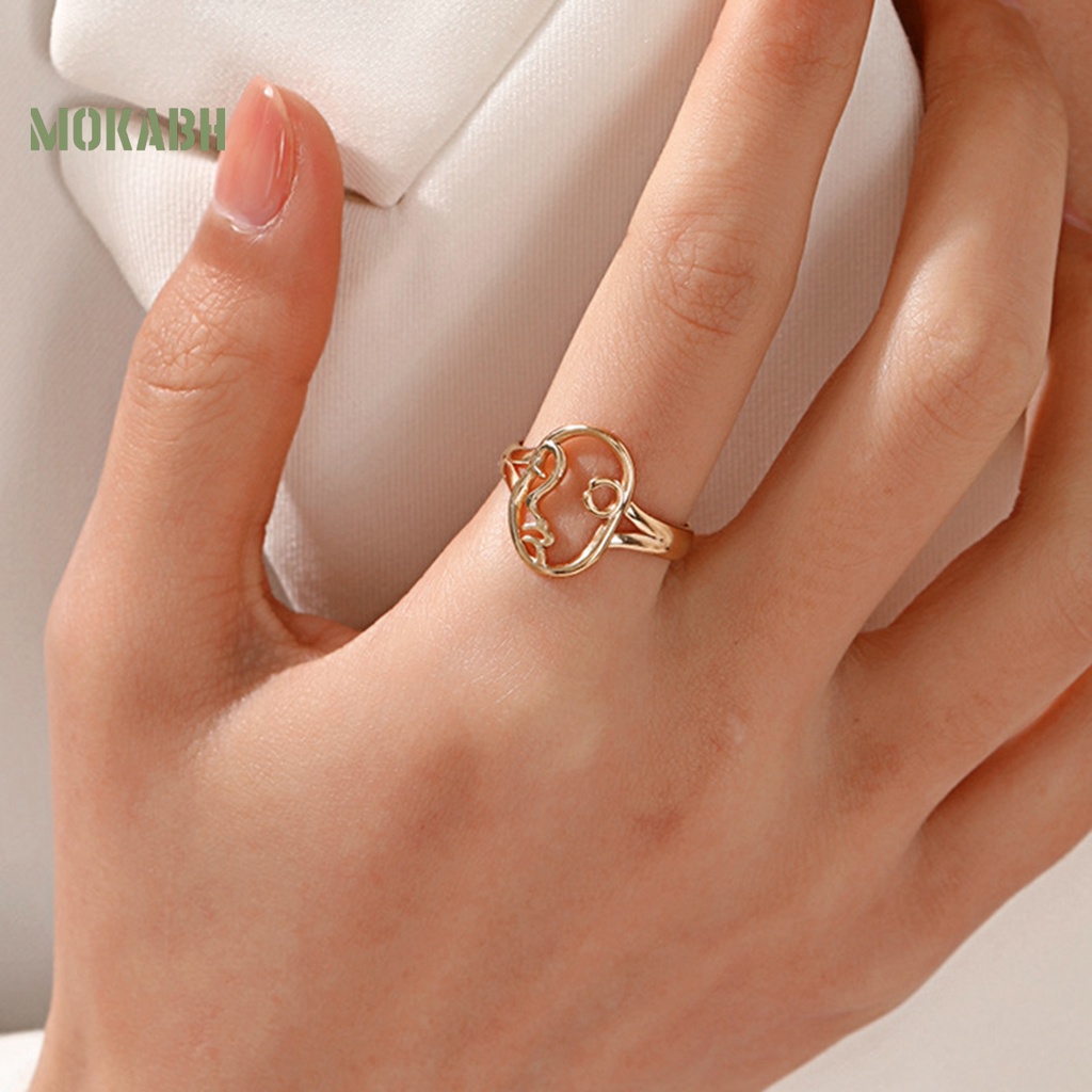 Bộ 2 Nhẫn Đeo Tay Họa Tiết Mặt Trừu Tượng Thiết Kế Điều Chỉnh Được Không Phai Màu Phong Cách Tối Giản