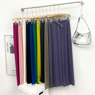   ≤70kg  Quần ống rộng lụa kem cho nữ cạp cao ôm dáng xếp nếp quần mát mùa hè 