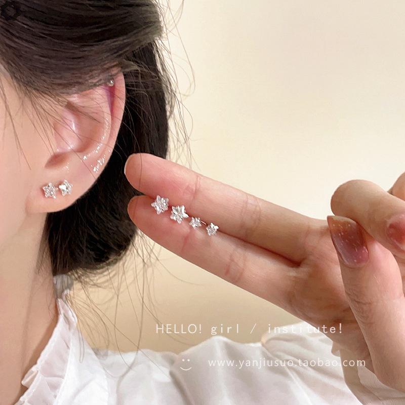 Bông Tai Mạ Bạc 925 Hình Ngôi Sao Năm Cánh Đính Đá Zircon Phong Cách Hàn Quốc
