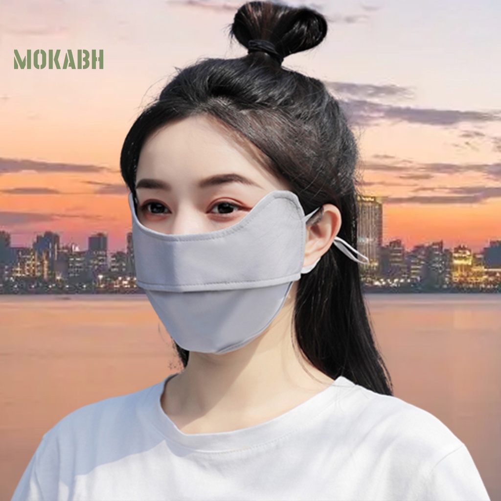 Khẩu Trang Chống Nắng Thoáng Khí Thoải Mái Bằng Lụa Lạnh Màu Trơn Che Phủ Tai