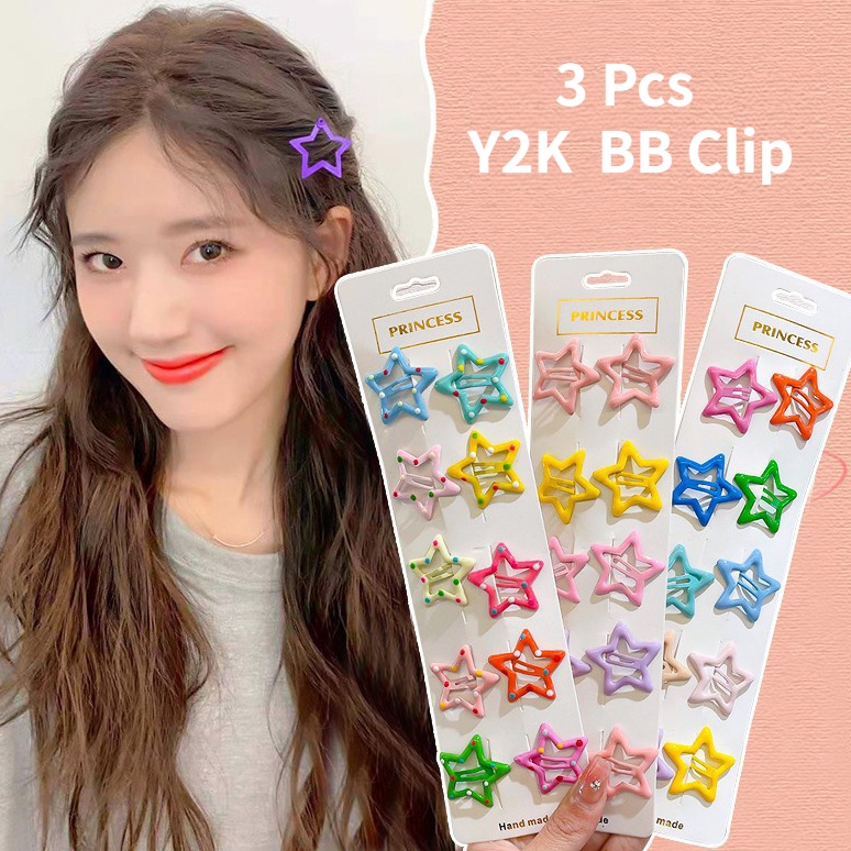 Bộ 3 Kẹp Tóc Y2K Họa Tiết Ngôi Sao Nhiều Màu Sắc Phong Cách Hàn Quốc Dễ Thương Cho Nữ