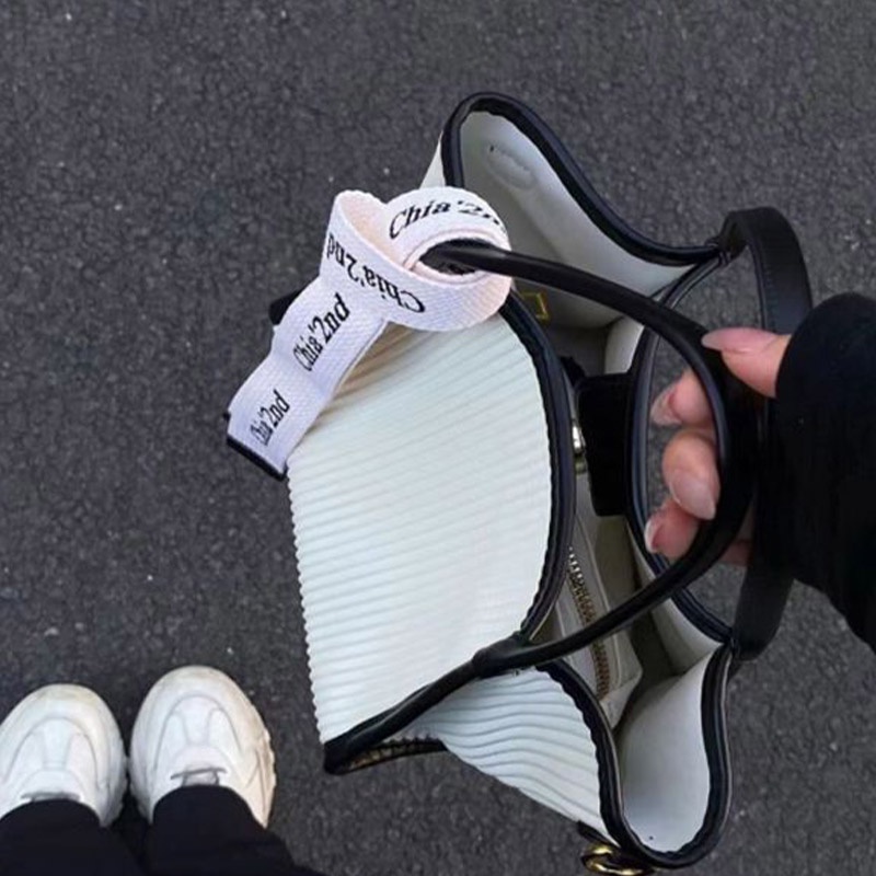 MOUSSON Túi Tote Xếp Li Thắt Nơ Phong Cách Pháp Cho Nữ