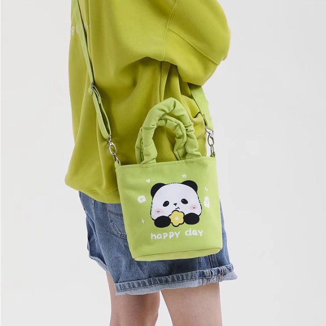 Túi Xách Canvas Họa Tiết Gấu Trúc Hoạt Hình Dễ Thương Cho Mẹ Bỉm Sữa