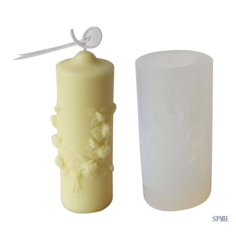 Khuôn Silicone Làm Xà Phòng Hình Trụ Họa Tiết Hoa Dập Nổi