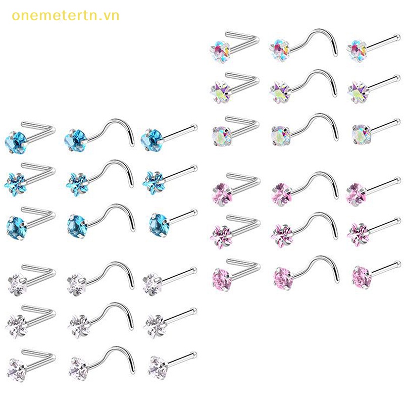 Set 3 Khuyên Mũi Bằng Thép Không Gỉ Đính Đá Thời Trang Cho Nữ