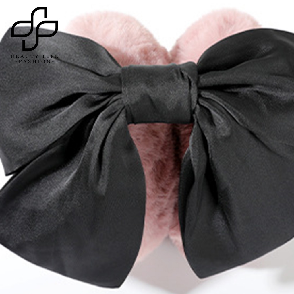 Vỏ Bọc Tai Nghe Giữ Ấm Mùa Đông Bằng Vải Bông Dày Dặn Màu Trơn Thắt Nơ Chống Gió Giữ Ấm Chống Trượt Cho Nữ