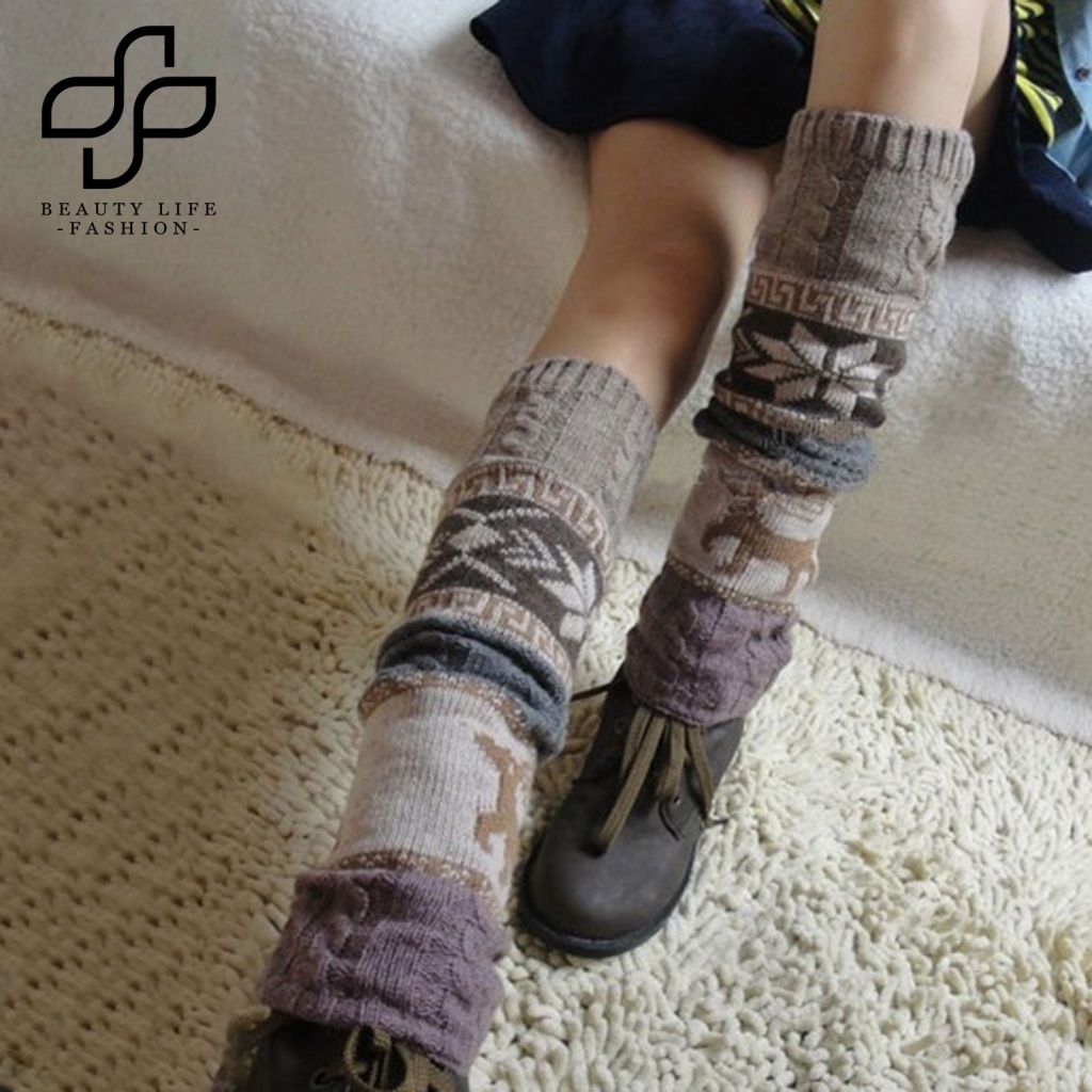 1 Đôi Vớ Cao Tới Đầu Gối Đan Len Co Giãn Giữ Ấm Phong Cách Giáng Sinh