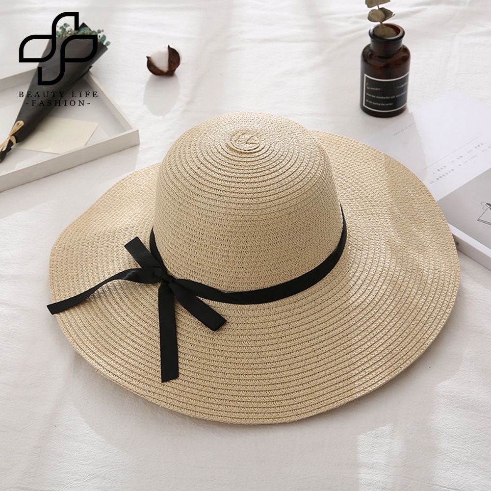 Nón Cối Rộng Vành Phối Nơ Chống Tia UV Thời Trang Đi Biển Mùa Hè Cho Nữ