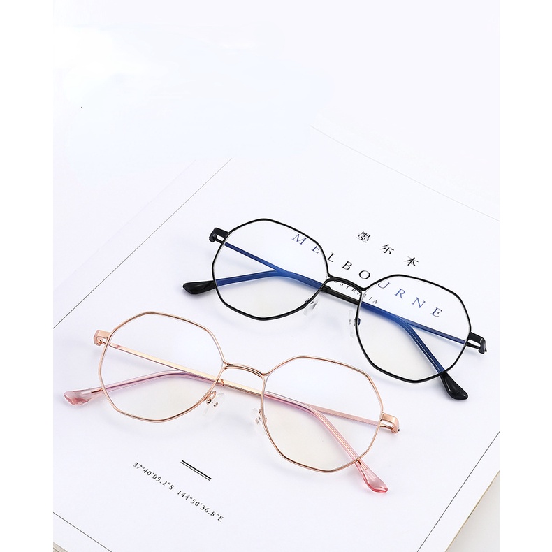 Kính Mát Gọng Đa Giác Bằng Kim Loại Chống Ánh Sáng Xanh Phong Cách Retro Cho Nam Và Nữ