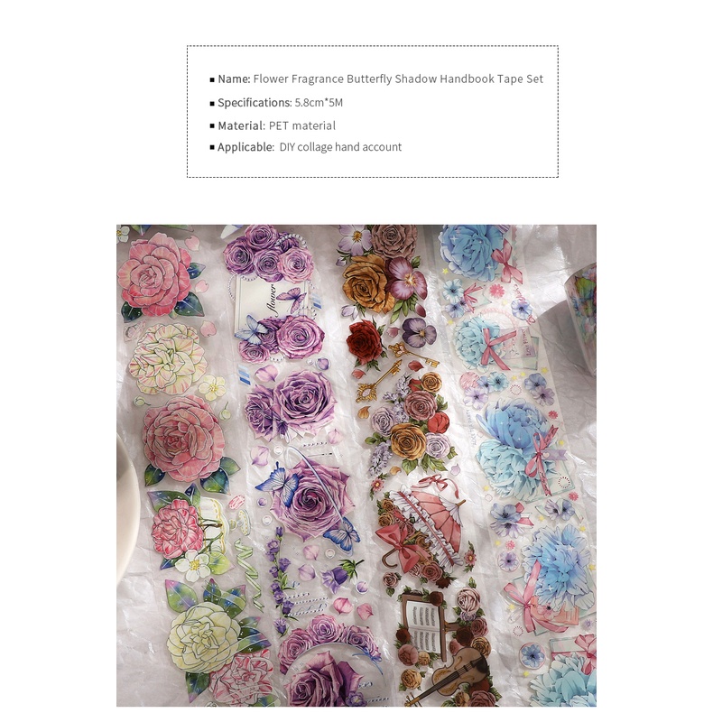 Cuộn Băng Keo Họa Tiết Hoa / Bướm 58mm * 500cm Chống Thấm Nước Dùng Trang Trí DIY
