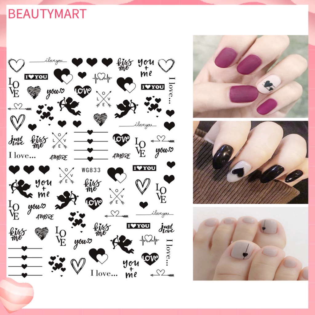 [beautymart] Miếng Dán Móng Tay Tự Dính Hình Trái Tim In Chữ Goodtain Dễ Dàng Tự Dính Không Để Lại Dấu Vết Chủ Đề Ngày Valentines