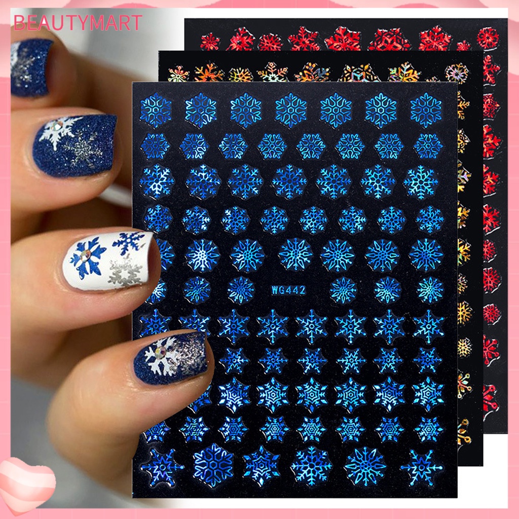 Miếng Dán Trang Trí Móng Tay Họa Tiết Bông Tuyết Trắng Dập Nổi Phong Cách Giáng Sinh