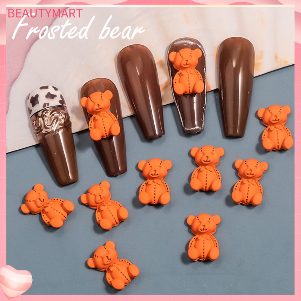 Bộ 10 Phụ Kiện Trang Trí Móng Tay Tạo Hiệu Ứng 3D Hình Gấu Hoạt Hình Dễ Thương Cho Nữ