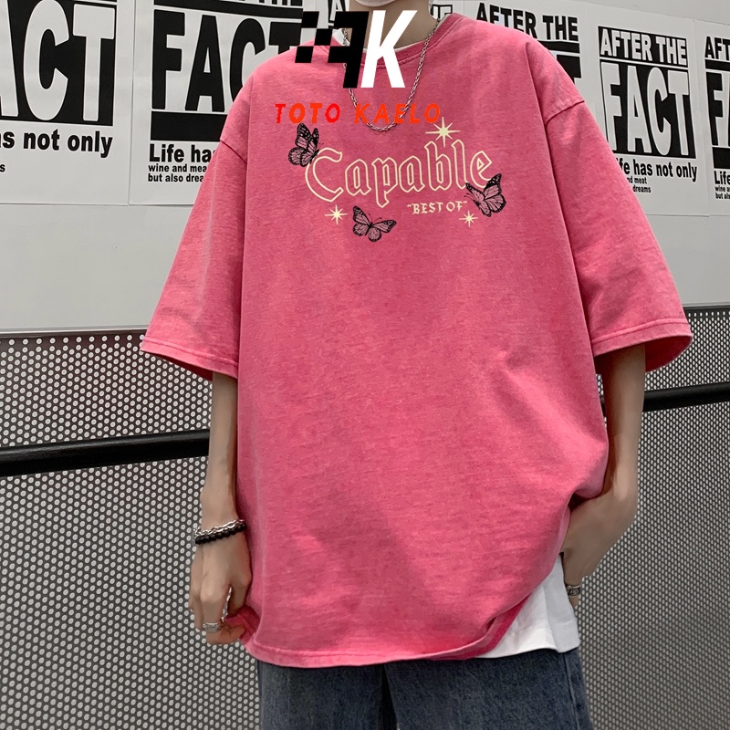 TOTOK Áo phông áo thun unisex Ngắn Tay Cổ Chữ V In Chữ Phong Cách hip hop JUN0307