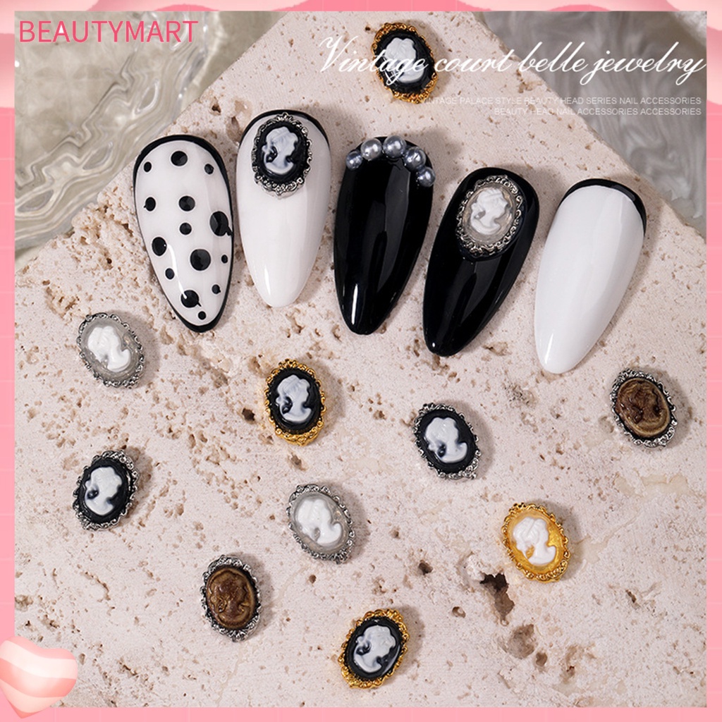 Bộ 10 Phụ Kiện Trang Trí Móng Tay Nghệ Thuật Ba Chiều Bằng Hợp Kim Phong Cách Ba Chiều Vintage