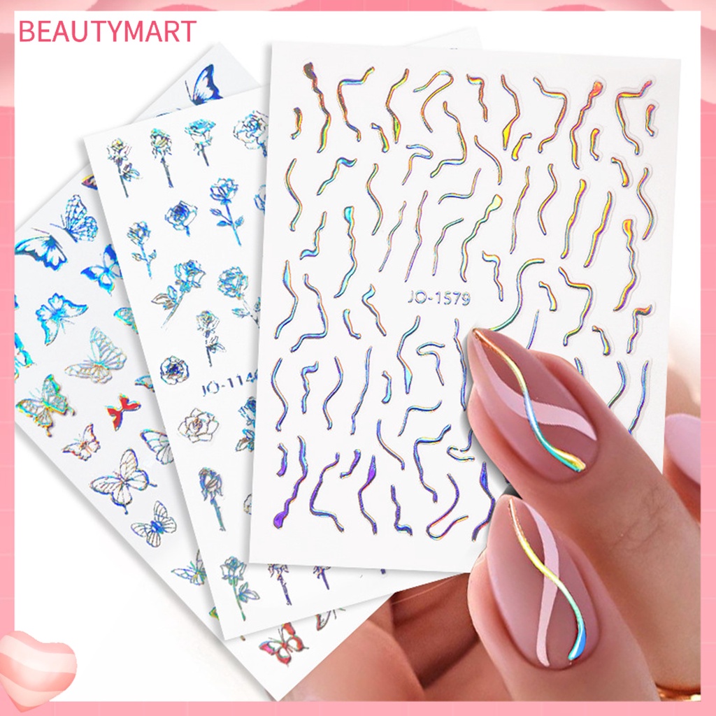 Miếng Dán Móng Tay Tự Dính Chống Nước Họa Tiết Hoa Bướm Trái Tim Xinh Xắn