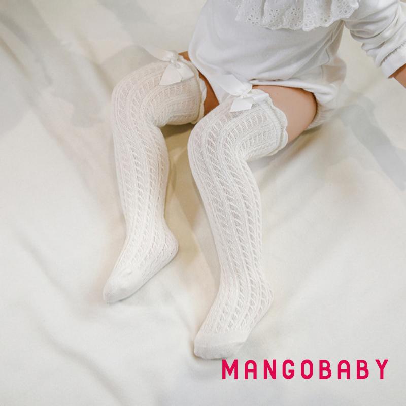 Vớ Cotton Dài Màu Trơn Đính Nơ Thời Trang Xuân Hè Cho Bé