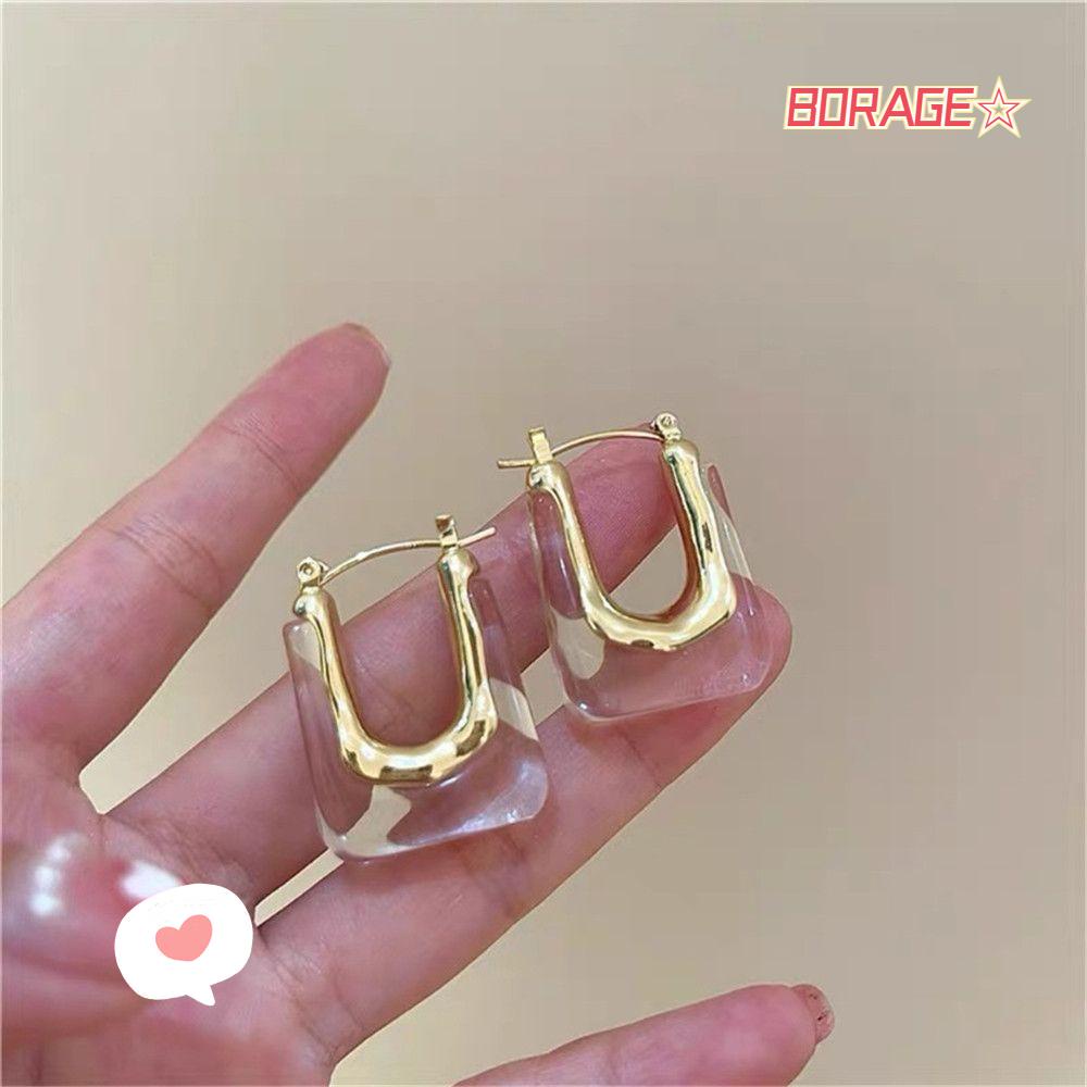 1 Đôi Bông Tai Hình Chữ U Thời Trang Dành Cho Nữ|Trong Suốt Phụ Kiện Trang Trí Xinh Xắn Chất Lượng