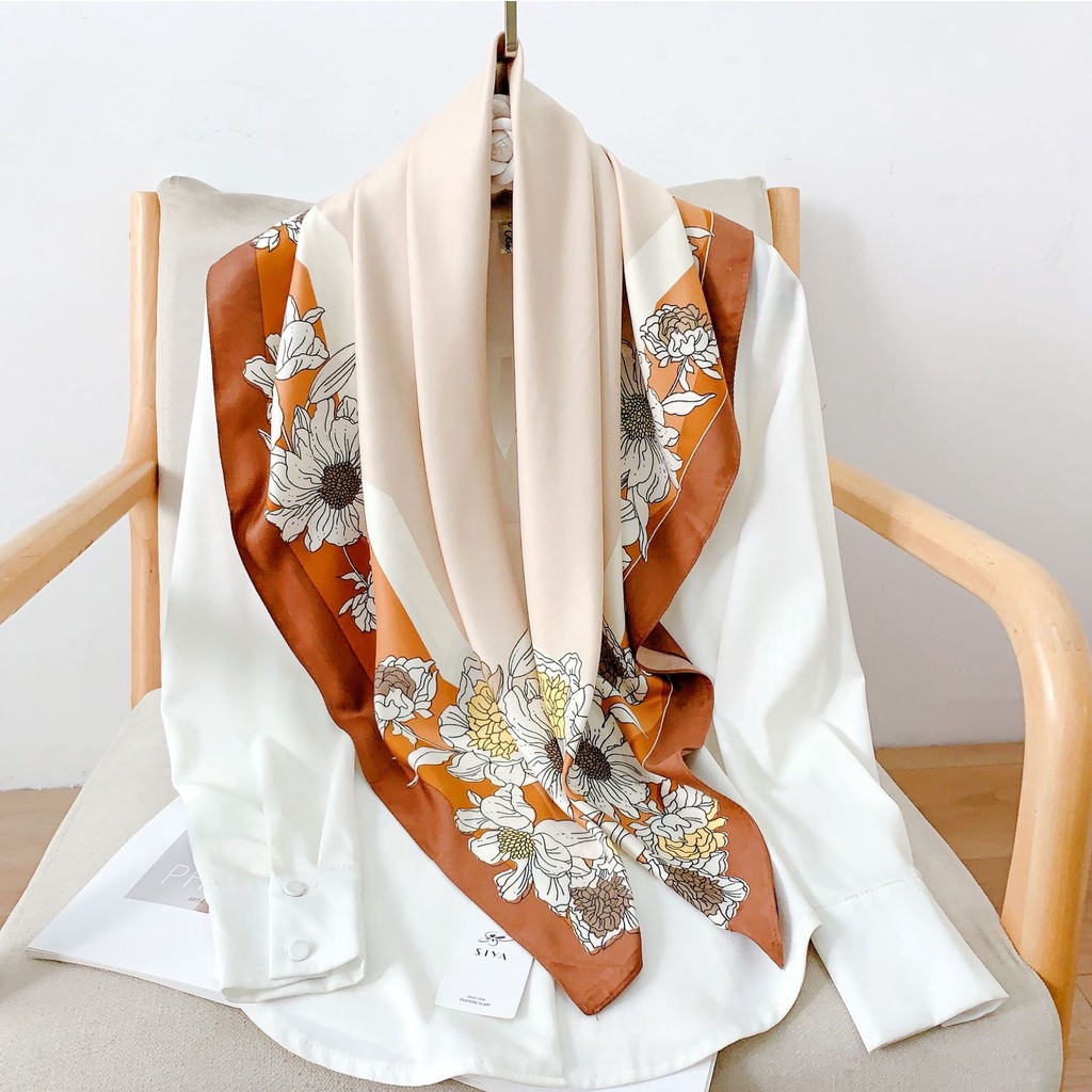 Khăn Choàng Cổ Hình Vuông Cỡ Lớn Bằng Lụa Thời Trang Hàn Quốc 2023 Kích Thước 90 * 90cm