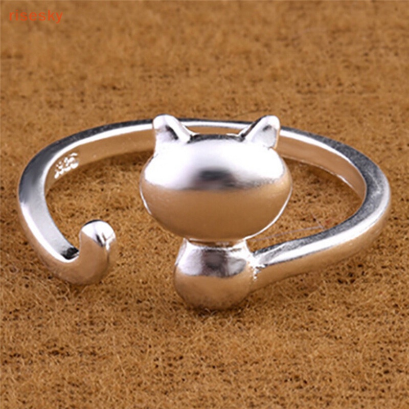 Nhẫn Hở Mạ Bạc Hình Mèo Dễ Thương Có Thể Điều Chỉnh