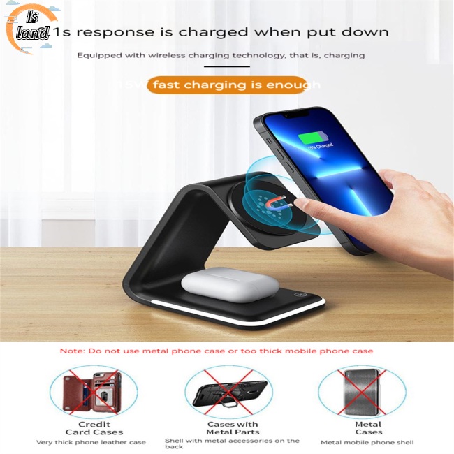 Đế Sạc Nhanh Không Dây 3 Trong 1 15w Có Nam Châm Cho Điện Thoại Di Động / Đồng Hồ