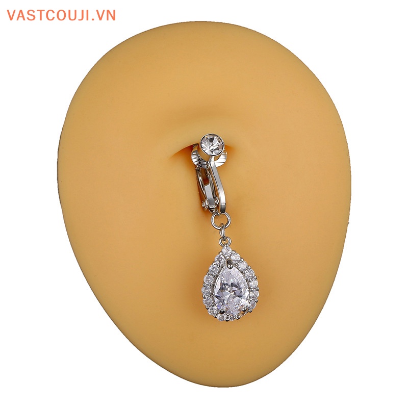 Khuyên Rốn Bằng Đồng Đính Đá Zircon Hình Giọt Nước Không Đục Lỗ
