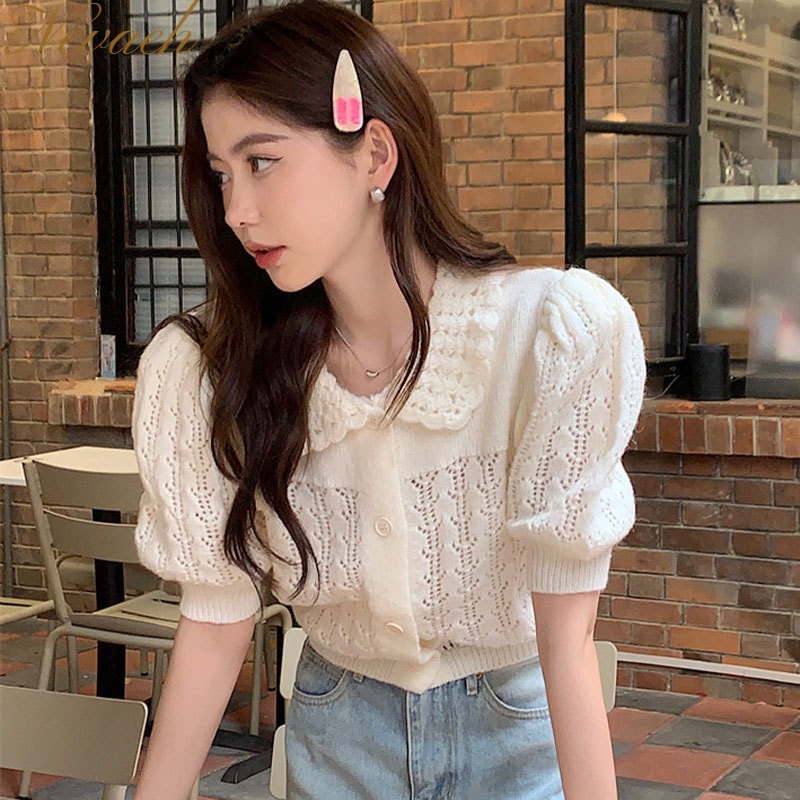 Áo Dệt Kim Cổ POLO Thời Trang Mùa Hè Hàn Quốc Mới Cho Nữ