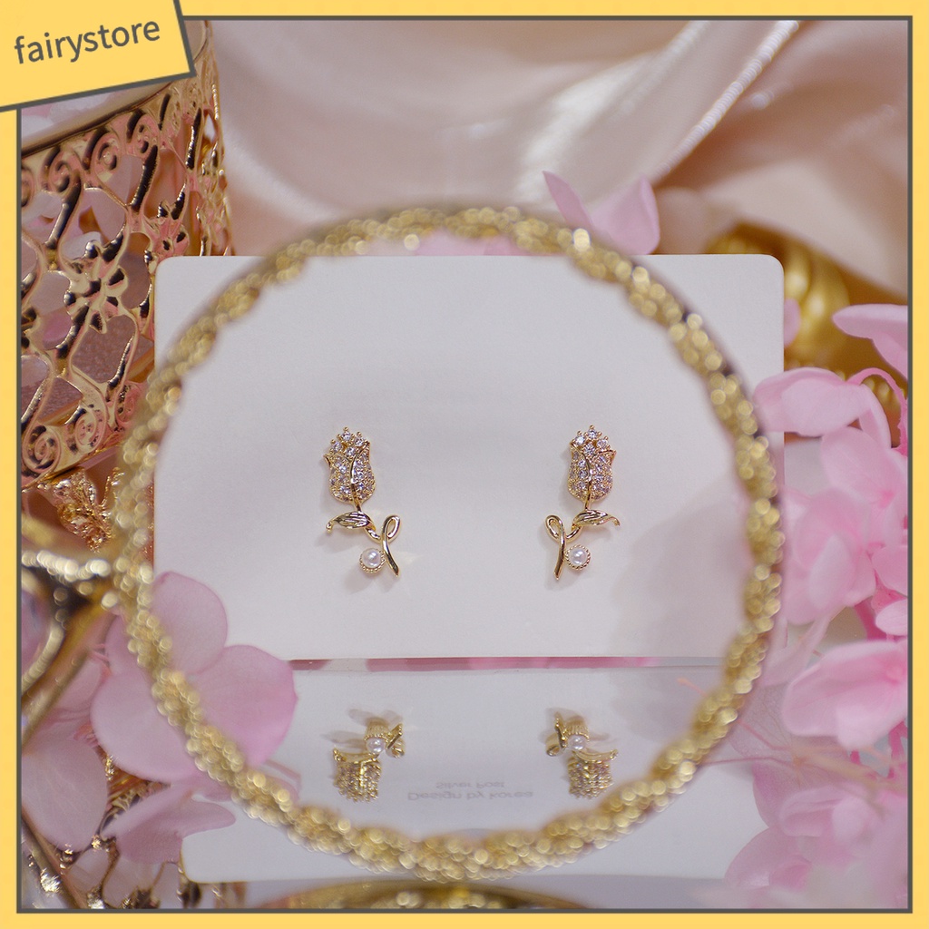 1 Đôi Bông Tai Hình Hoa Đính Ngọc Trai Nhân Tạo Thời Trang Phong Cách Hàn Quốc