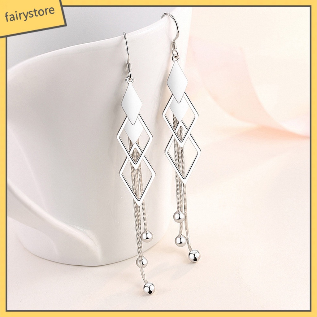 1 Đôi Bông Tai Dáng Dài Mặt Hình Thoi Màu Sắc Thời Trang