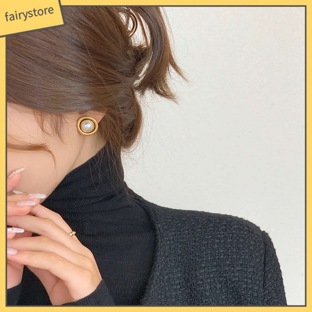 1 Đôi Bông Tai Tròn Đính Ngọc Trai Nhân Tạo Sang Trọng Cho Nữ