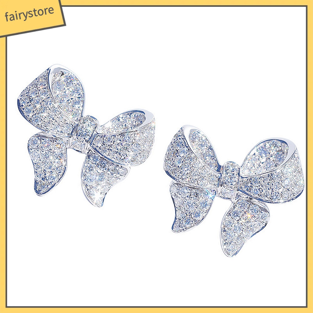 Bông Tai Hình Nơ Đính Đá Zircon Thời Trang Dành Cho Nữ