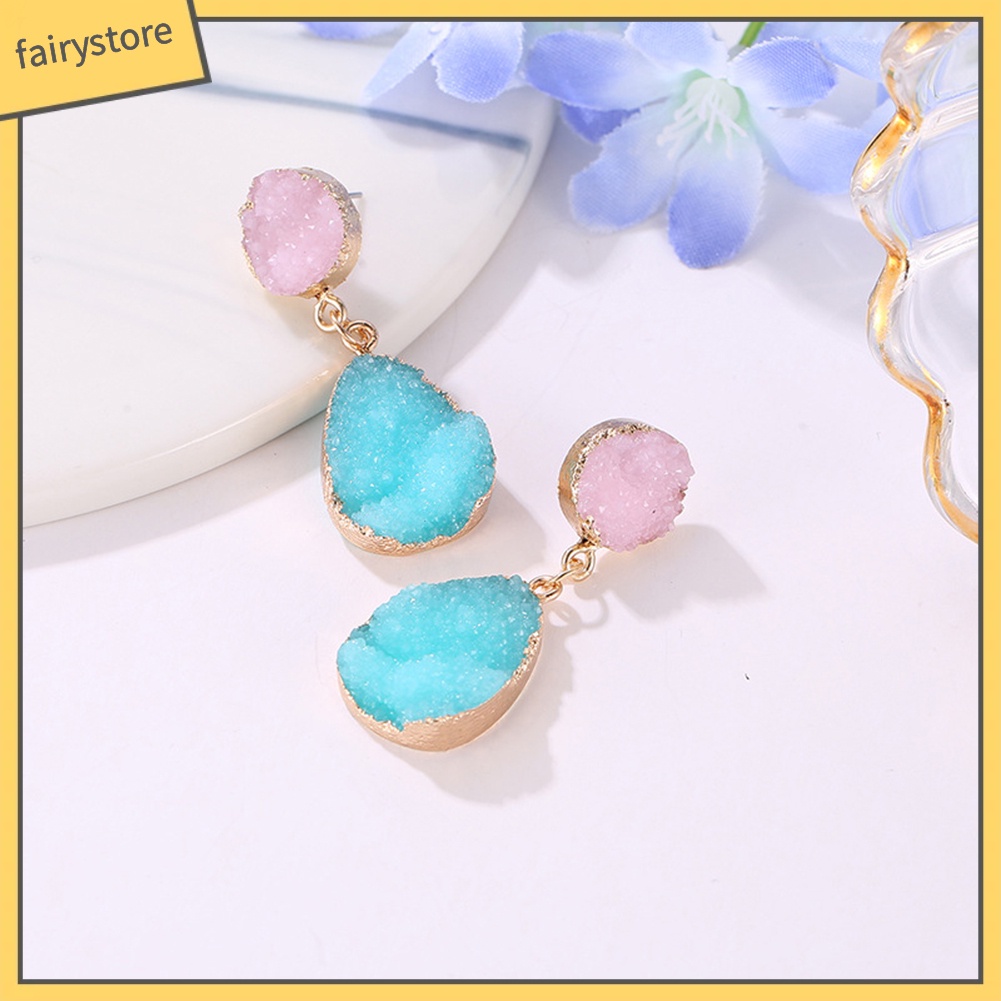 Bông Tai Hình Tròn / Giọt Nước Bằng Resin Phong Cách Dân Tộc Thời Trang Dành Cho Nữ