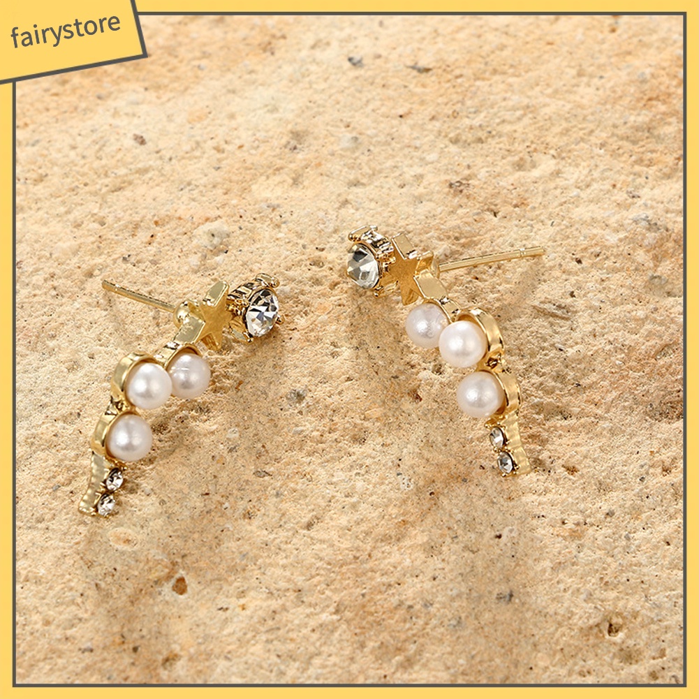 Khuyên Tai Hình Ngôi Sao Đính Đá Và Ngọc Trai Nhân Tạo Thời Trang