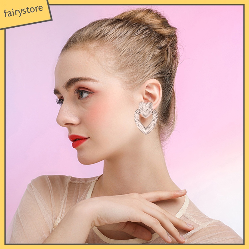 Bông Tai Hình Trái Tim Đôi Bằng Hợp Kim Thanh Lịch Dành Cho Nữ