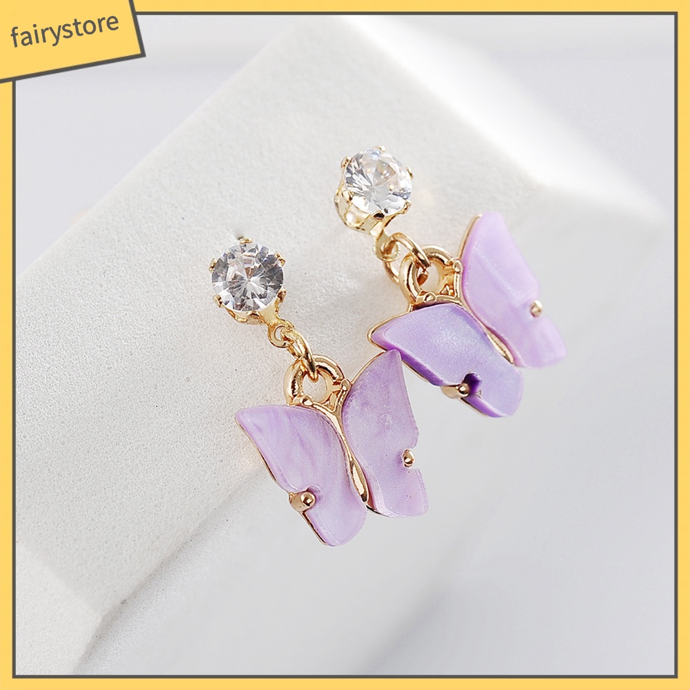 Bông Tai Hình Bướm Bằng Acrylic Đính Đá Zircon Nhiều Màu Phong Cách Đơn Giản Dành Cho Nữ