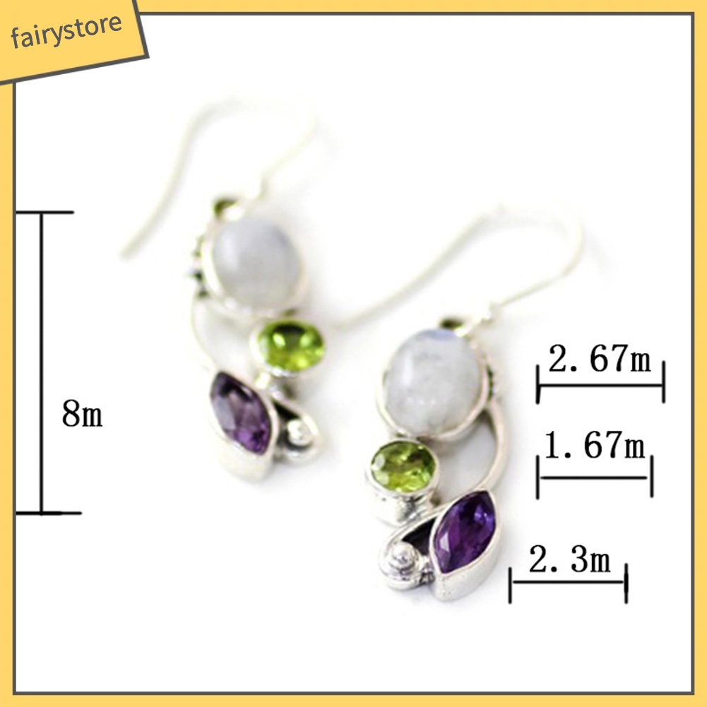 Khuyên Tai Móc Lủng Lẳng Đính Đá Ngọc Lục Bảo Nhân Tạo Tròn Cổ Điển [FRO]