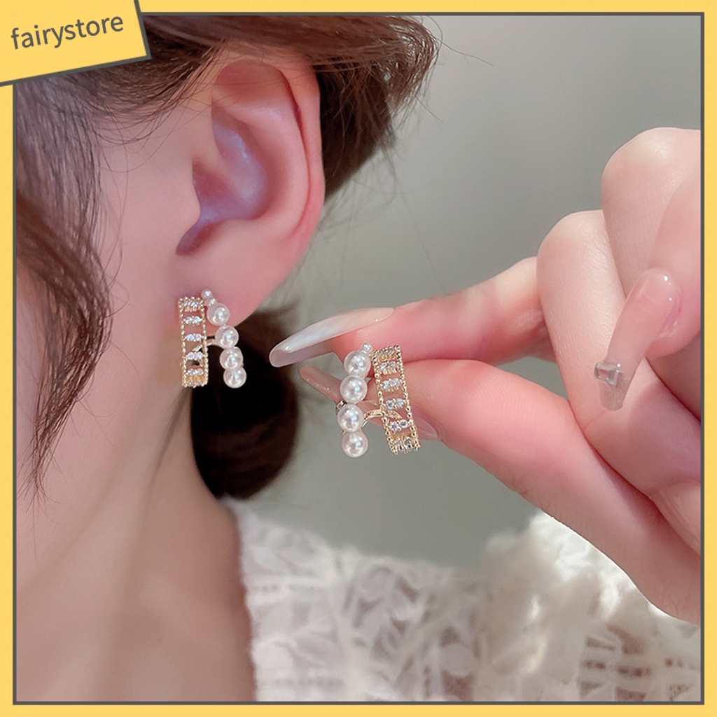 1 Đôi Bông Tai Đính Ngọc Trai Giả Phong Cách Pháp Thanh Lịch