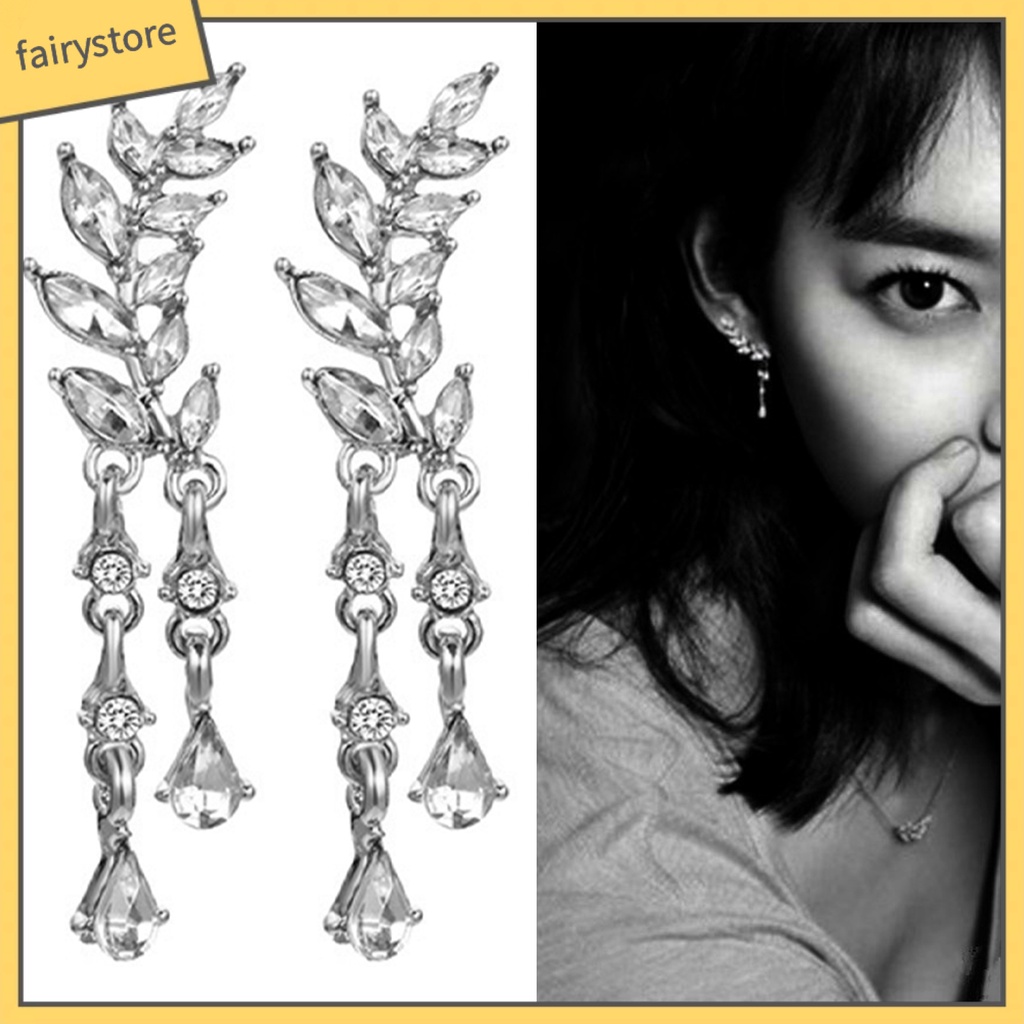 1 Đôi Bông Tai Hình Chiếc Lá Bằng Hợp Kim Lấp Lánh Dành Cho Nữ