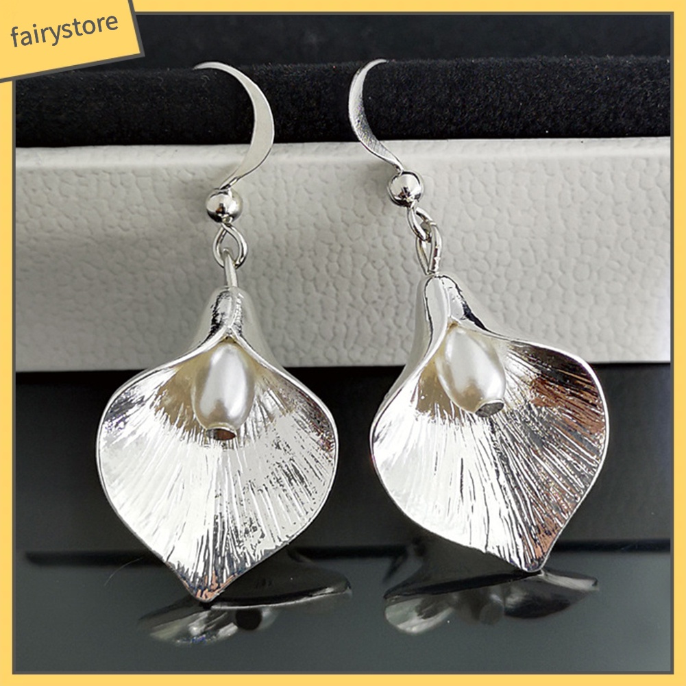 Bông Tai Hình Cánh Hoa Đính Ngọc Trai Nhân Tạo Phong Cách Retro Dành Cho Nữ