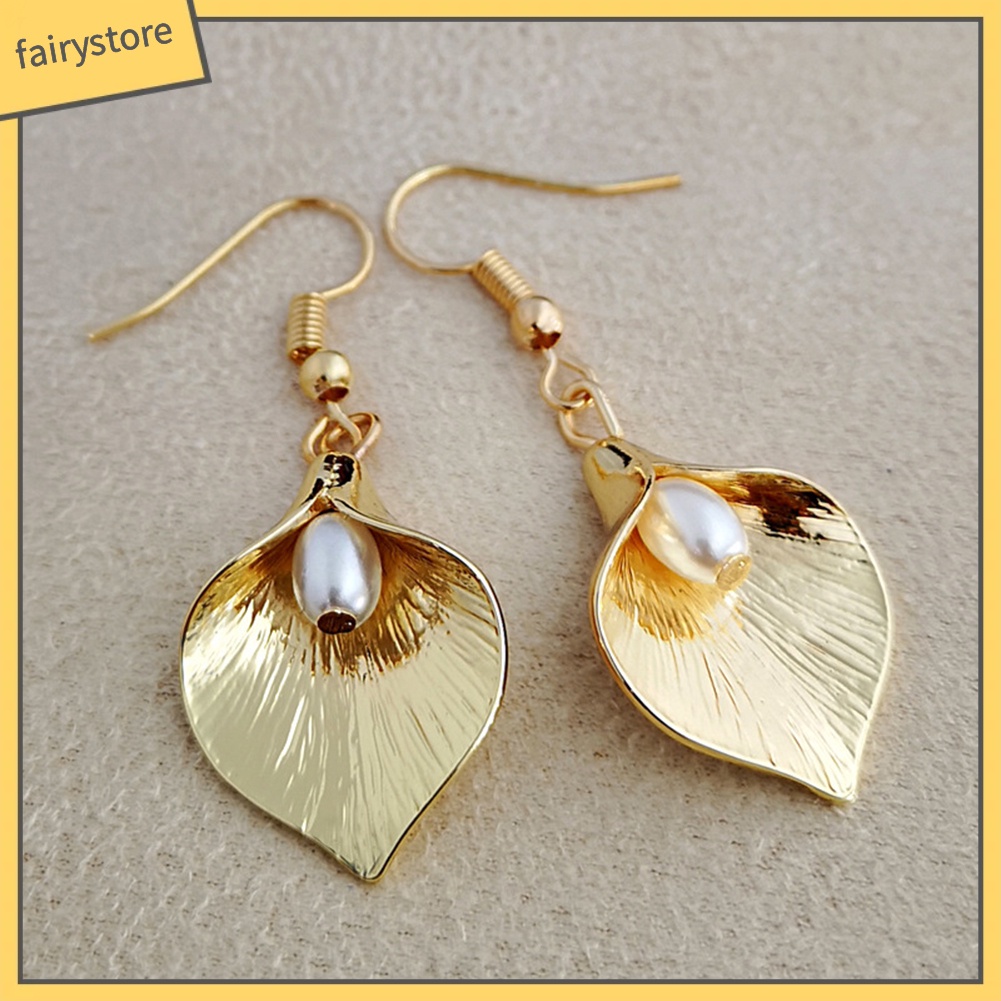 Bông Tai Hình Cánh Hoa Đính Ngọc Trai Nhân Tạo Phong Cách Retro Dành Cho Nữ