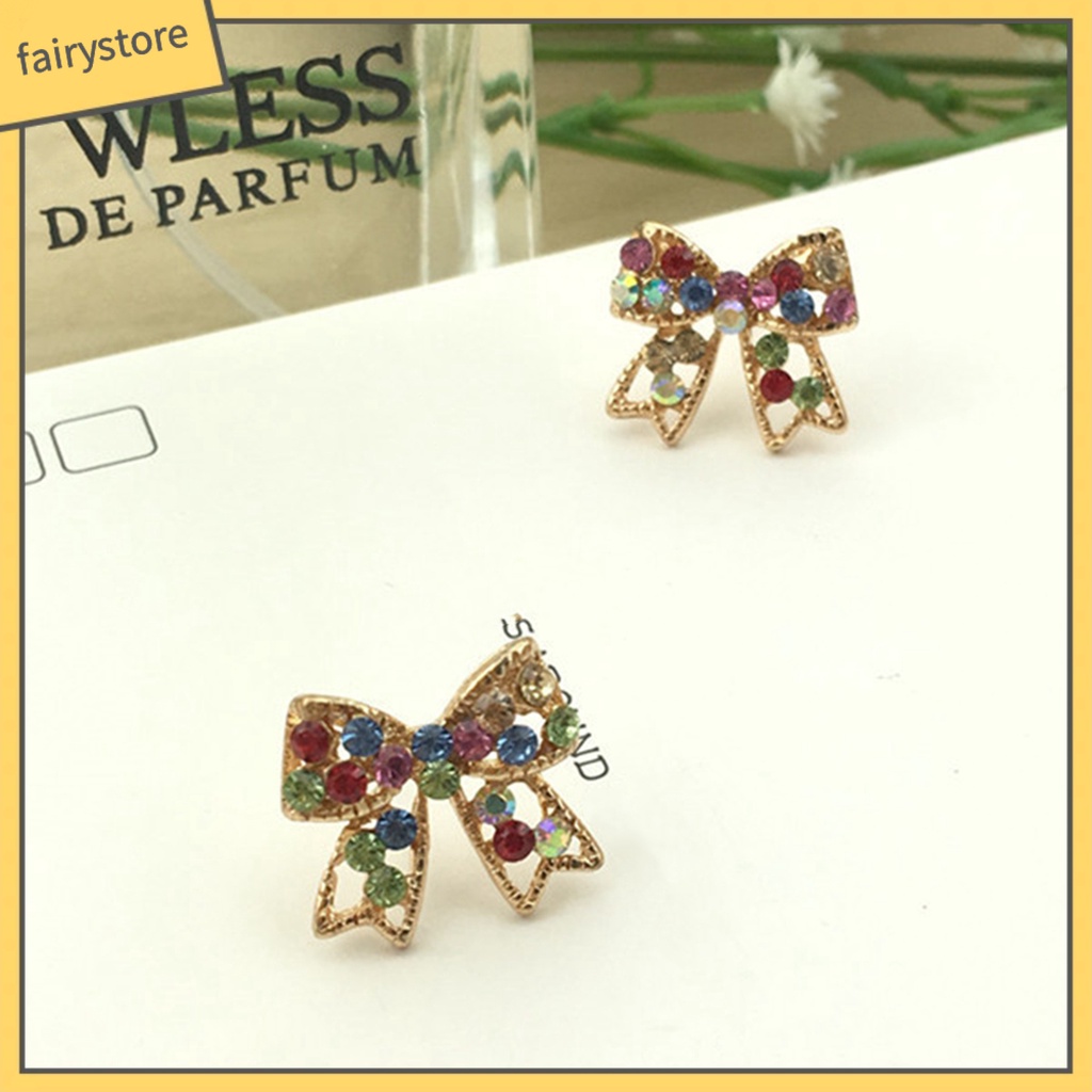 Bông Tai Hình Nơ Bằng Kim Loại Đính Đá Thời Trang Dành Cho Nữ