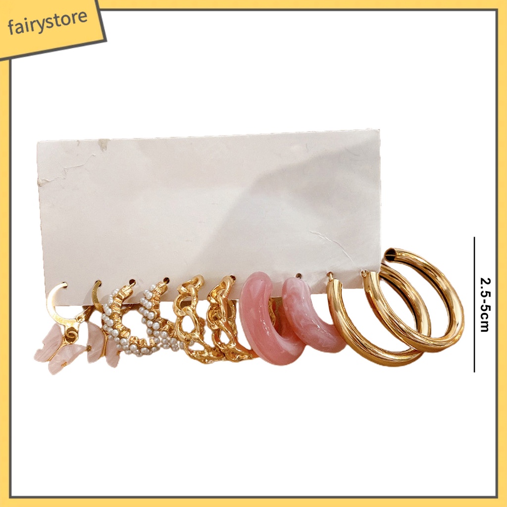 Set 5 Đôi Bông Tai Hình Tròn Họa Tiết Hình Học Thời Trang Cho Nữ