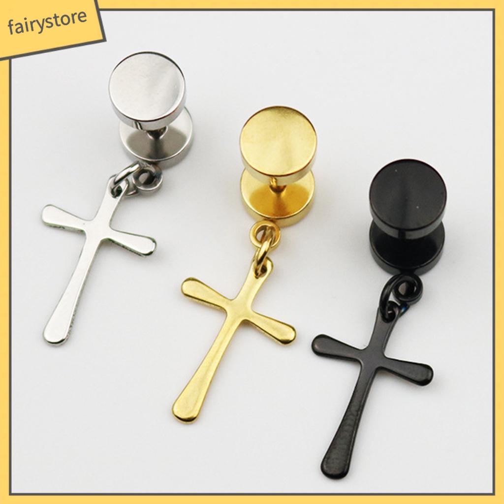 1 Đôi Bông Tai Treo Hình Chữ Thập Màu Sắc Trơn Dành Cho Nam Và Nữ