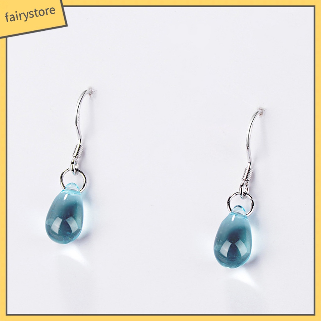 1 Đôi Bông Tai Móc Hình Giọt Nước Màu Xanh Dương Đính Pha Lê Nhân Tạo Chống Mòn Thời Trang Du Lịch