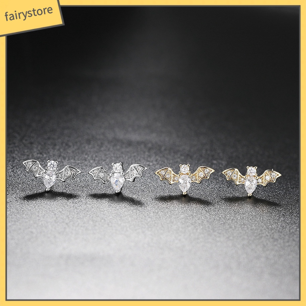 1 Đôi Bông Tai Hình Dơi Đính Đá Zircon Dễ Thương