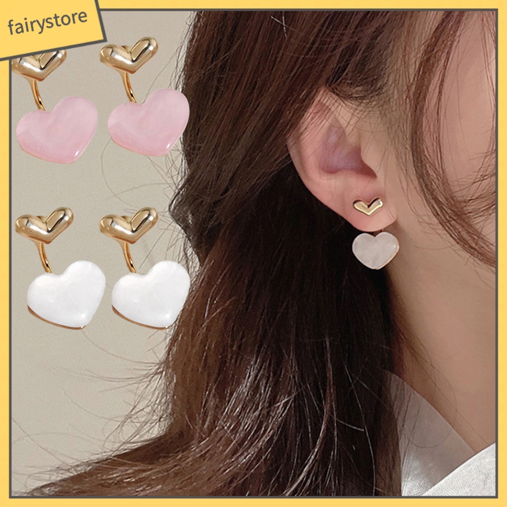 1 Đôi Bông Tai Hình Trái Tim Đính Đá Quý Nhân Tạo Màu Sắc Tươi Sáng Dễ Thương